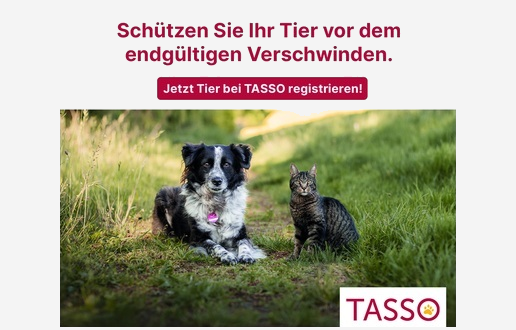 TASSO ruft zur kostenlosen Registrierung von Haustieren auf.